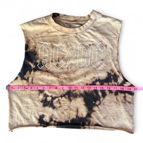 ACDC Lightning Bolt Music Logo on Brown Tie Dye Sleeveless T-Shirt Crop Tank Top - Picture 5 of 6